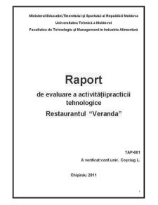 Raport de evaluare a activității practicii tehnologice la restaurantul Veranda - Pagina 1