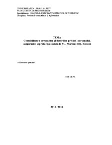 Contabilitatea Creanțelor și Datoriilor Privind Personalul Asigurările și Protecția Socială la SC Martini SRL Săveni - Pagina 1
