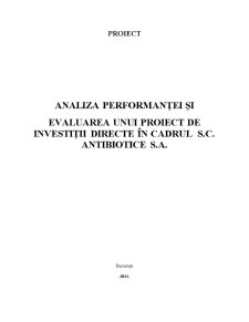 Analiza performanței și evaluarea unui proiect de investiții directe în cadrul SC Antibiotice SA - Pagina 1