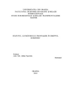 Statutul Lucrătorului Frontalier în Dreptul Românesc - Pagina 1