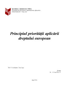 Principiul Aplicării Prioritare a Dreptului European - Pagina 1
