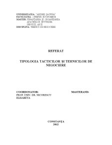 Tipologia Tacticilor și Tehnicilor de Negociere - Pagina 1