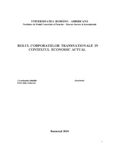 Rolul corporațiilor transnaționale în contextul economic actual - Pagina 1