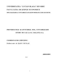 Provizioanele și ajustările - rol contabilizare la SC Balanta SA - Pagina 1