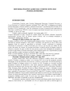 Reforma Politici Agricole Comune după 2013 - Poziția României - Pagina 1