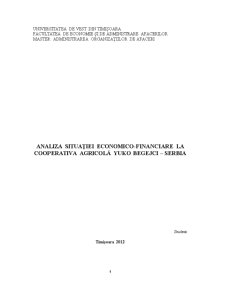 Analiza Situației Economico-financiare la Cooperativa Agricolă Yuko Begejci - Serbia - Pagina 1