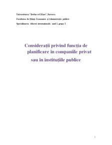 Considerații privind funcția de planificare în companiile private sau în instituțiile publice - Pagina 1