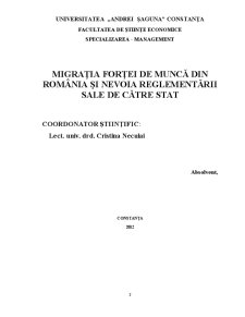 Migrația Forței de Muncă din România și Nevoia Reglementării Sale de Către Stat - Pagina 1