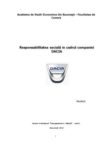 Responsabilitatea Socială în Cadrul Companiei Dacia - Pagina 1