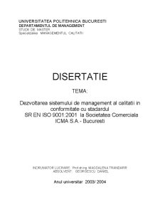 Implementarea sistemului de management al calității al societății SC ICMA SA București - Pagina 1