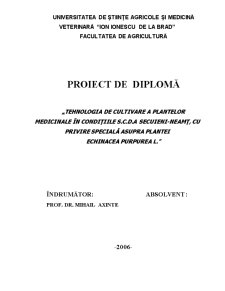 Tehnologia de cultivare a plantelor medicinale în condițiile SCDA Secuieni-Neamț, cu privire specială asupra plantei echinacea purpurea l - Pagina 1