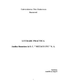 Lucrare practică - analiza financiară la SC Metaco Int SA - Pagina 1