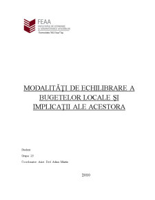 Modalități de Echilibrare a Bugetelor Locale și Implicații ale Acestora - Pagina 1