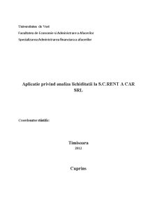 Aplicație privind analiza lichidității la SC Rent a Car SRL - Pagina 1
