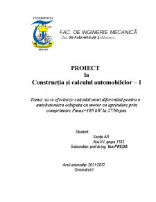 Calculul unui diferențial pentru o autobetonieră echipată cu motor cu aprindere prin comprimare - Pagina 1