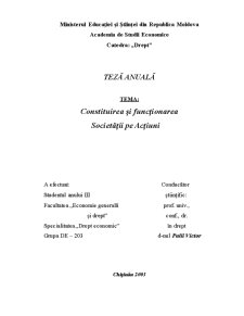 Constituirea și Funcționarea Societății pe Acțiuni - Pagina 1