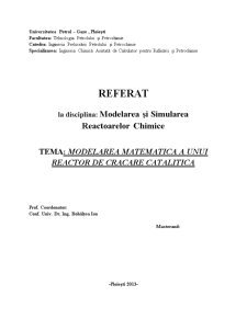 Modelarea matematică a unui reactor de crăcare catalitică - Pagina 1