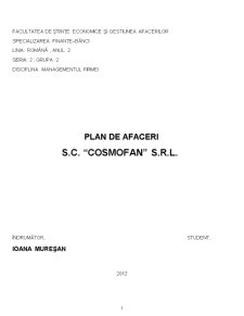 Plan de Afaceri - SC Cosmofan SRL - Pagina 1