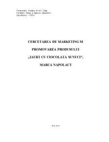 Cercetarea de marketing și promovarea produsului iaurt cu ciocolată și nuci marca Napolact - Pagina 1