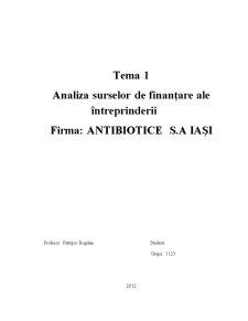Analiza surselor de finanțare ale întreprinderii firma - Antibiotice SA Iași - Pagina 1
