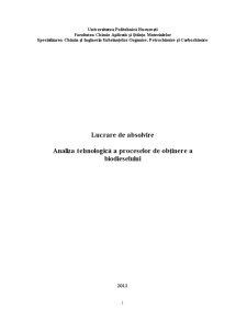 Analiza Tehnologică a Proceselor de Obținere a Biodieselului - Pagina 1