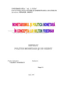Monetarismul și politica monetară la Milton Friedman - Pagina 1