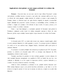 Implicații ale crizei globale recențe asupra activității de creditare din românia - Pagina 1