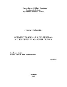 Activitatea Socială și Culturală a Mitropolitului Anastasie Crimca - Pagina 1