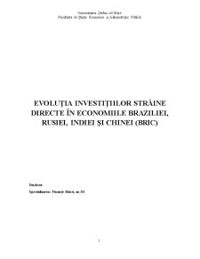 Evoluția investițiilor străine directe în economiile Braziliei, Rusiei, Indiei și Chinei (BRIC) - Pagina 1