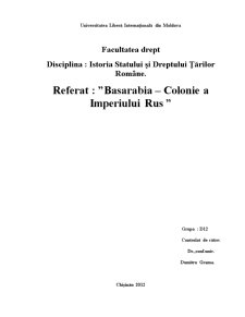 Basarabia - Colonie a Imperiului Rus - Pagina 1