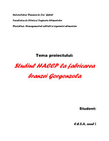 Studiul HACCP la fabricarea brânzei gorgonzola - Pagina 1