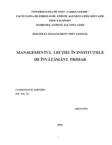 Managementul Lecției în Instituțiile de Învățământ Primar - Pagina 1