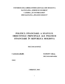 Politica financiară a statului - obiectivele principale ale politicii financiare în Republica Moldova - Pagina 1