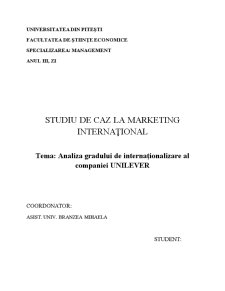 Analiza Gradului de Internaționalizare al Companiei Unilever - Pagina 1