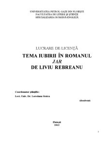 Tema Iubirii în Romanul Jar de Liviu Rebreanu - Pagina 1