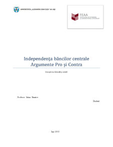Independența Băncilor Centrale - argumente pro și contra - Pagina 1