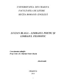 Limbajul Poetic și Limbajul Filosofil al lui Lucian Blaga - Pagina 1