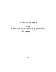 Criza Economiei Românești și Problemele Soluționării Ei - Pagina 1