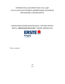 Analiza Indicatorilor din Bilanțul Contabil pentru Banca Erste Bank Hungary pentru Anii 2005-2011 - Pagina 1