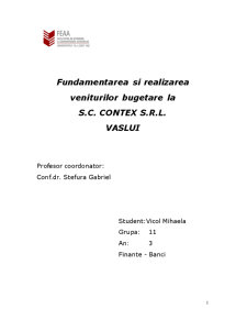Fundamentarea și Realizarea Veniturilor Bugetare la SC Contex SRL Vaslui - Pagina 1