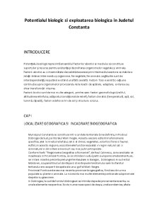 Potențialul biologic și exploatarea biologică în Județul Constanța - Pagina 1