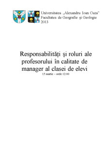 Responsabilități și Roluri ale Profesorului în Calitate de Manager al Clasei de Elevi - Pagina 1