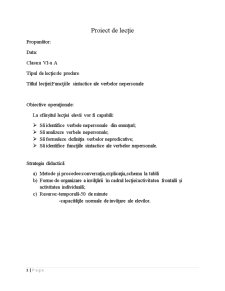 Proiect de lecție - funcțiile sintactice ale verbelor nepersonale - Pagina 1