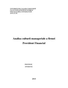Analiza Culturii Manageriale a Firmei Provident Financial - Pagina 1