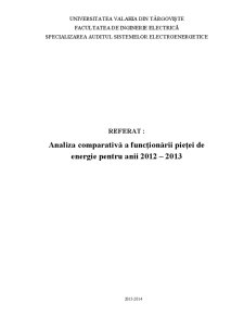 Analiza Comparativă a Funcționării Pieței de Energie pentru Anii 2012 - 2013 - Pagina 1