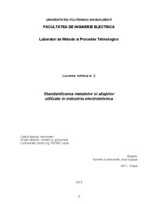 Standardizarea metalelor și aliajelor utilizate în industria electrotehnică - Pagina 1