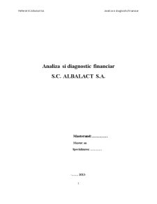 Analiza și Diagnostic Financiar SC Albalact SA - Pagina 1