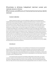 Eficacitatea și Eficiența Îndepărtarii Dentinei Cariate prin Metoda mecano-chimica - Pagina 2
