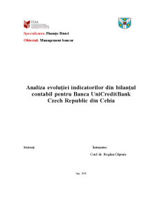 Analiza evoluție indicatorilor din bilanțul contabil pentru o bancă din Cehia - Pagina 1