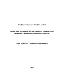 Perspectivele Operaționalizării Conceptului de Knowledge Based Organizațion în Contextul International și Romanesc - Pagina 1